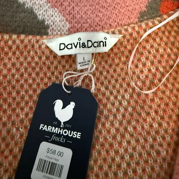 Davi & Dani NWT Hippie Bohemian Pink Floral Knit Coatigan, L - Picture 7 of 10